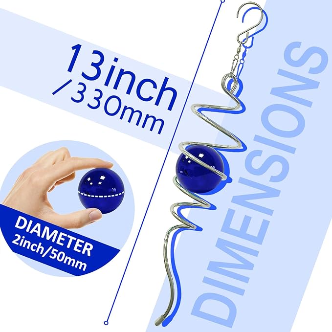 Gazing Ball Spiral Tail Wind Spinner,Decorative Wind Spinner 11inch Tail and 2 inch Glass Orb. Indoor Outdoor Wind Spinner Tail Sun Catcher Garden Decoration-13 inch Height(Dark Blue)