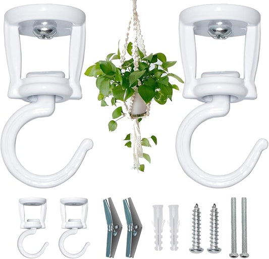 Ceiling Hooks for Hanging Plants (2 PCS),White, Heavy Duty Metal Plant Hooks for Ceilings, Screw-in Hooks for Hanging Birdfeeders, Lamps, Planters, Outdoor Decorative Hooks up to 33 lbs.