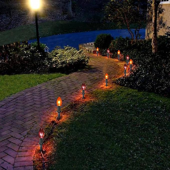Goothy C9 Halloween Pathway Lights Outdoor, 19.5Ft Orange Black Marker String with 10 Stakes, Connectable Walkway Waterproof for Lawn Yard Sidewalk Garden Decor