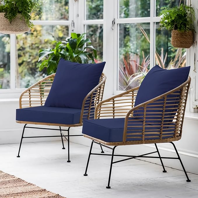 Favoyard Outdoor Seat Cushion Set 19 x 19 Inch Waterproof & Fade Resistant Patio Furniture Cushions with Removable Cover Deep Seat & Back Cushion with Handle and Adjustable Straps for Chair Sofa Couch