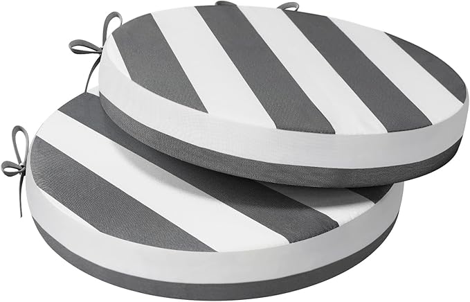 AAAAAcessories Outdoor Seat Cushions for Chairs, Waterproof, Fade-Resistant Patio Furniture Replacement Cushions, 15" x 15" x 2", Set of 2, Gray Cabana Stripe