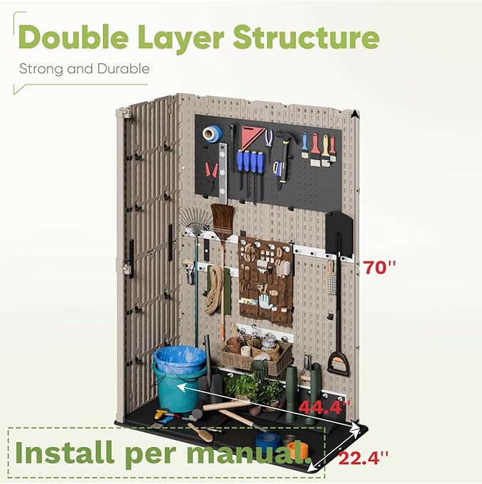 Devoko Outdoor Storage Cabinet 50 Cu Ft with Lockable Doors, Vertical Storage Shed Waterproof Patio Tools Storage Box for Sofa Cushions, Gardening Tools and Accessories (Beige)