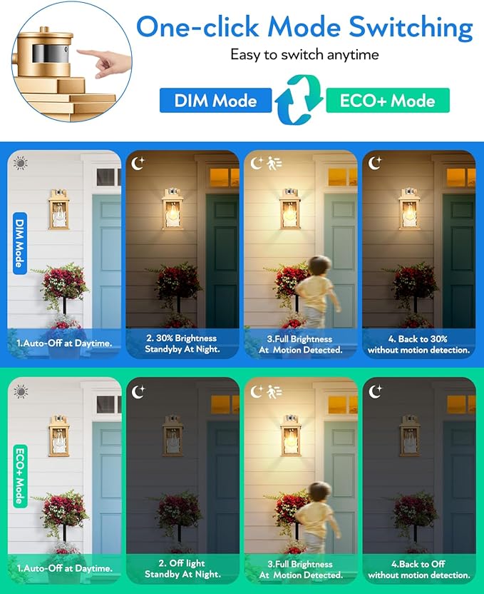 VIANIS Motion Sensor Porch Lights, Outdoor Light Fixtures Wall Mount Dusk to Dawn, Gold Waterproof Exterior Lights for House, Outdoor Wall Lights for House, Doorway, Patio, Anti-Rust