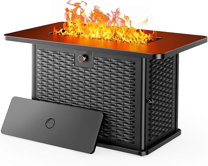 Ciays 43-Inch Rectangular Propane Fire Pit with 60,000 BTU Output, Gas Fire Pit with Cover and Rocks, Fire Pit Table CSA-Certified 2 in 1 Table Gatherings Parties with 304 Stainless Steel H-Burner