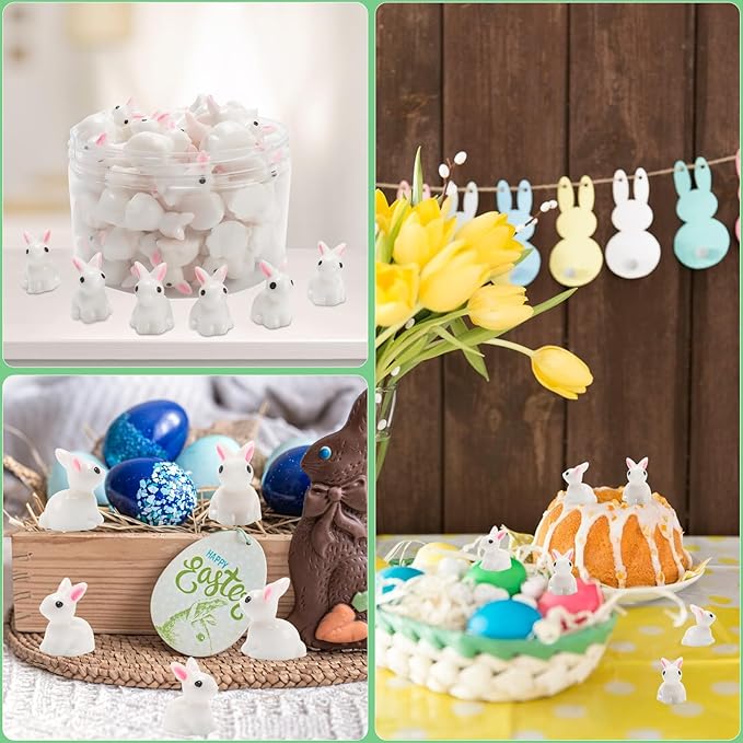 Exasinine 100Pcs Rabbit Miniature Figurines Easter Bunny Mini Rabbits Bunny Figurine Mini Resin Animals Fairy Garden Miniature Ornaments for Easter Egg Fillers Dollhouse Cake Home DéCor