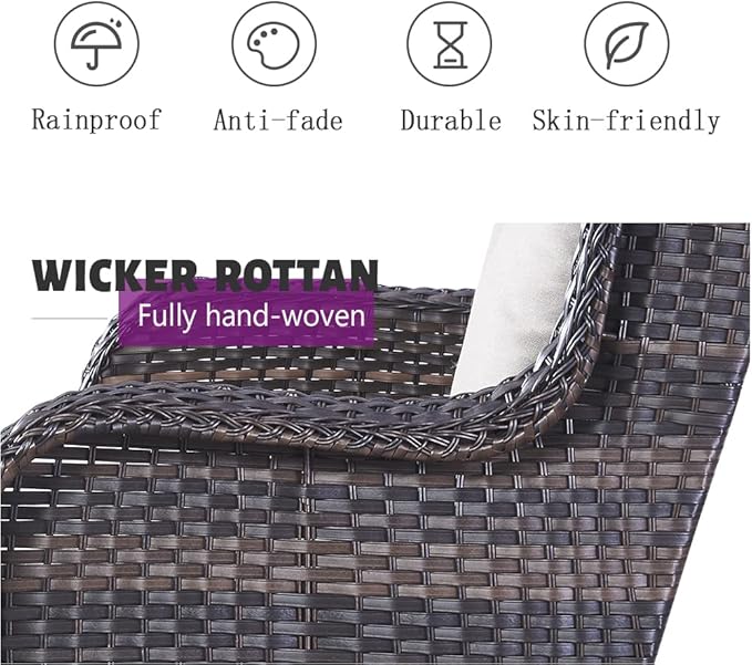 5 Piece Outdoor Patio Furniture Set - Wicker Furniture Patio Conversation Set, Outdoor Swivel Rocker Chairs with Loveseat Sofa and 2 Ottomans for Small Space, Gray Cushion