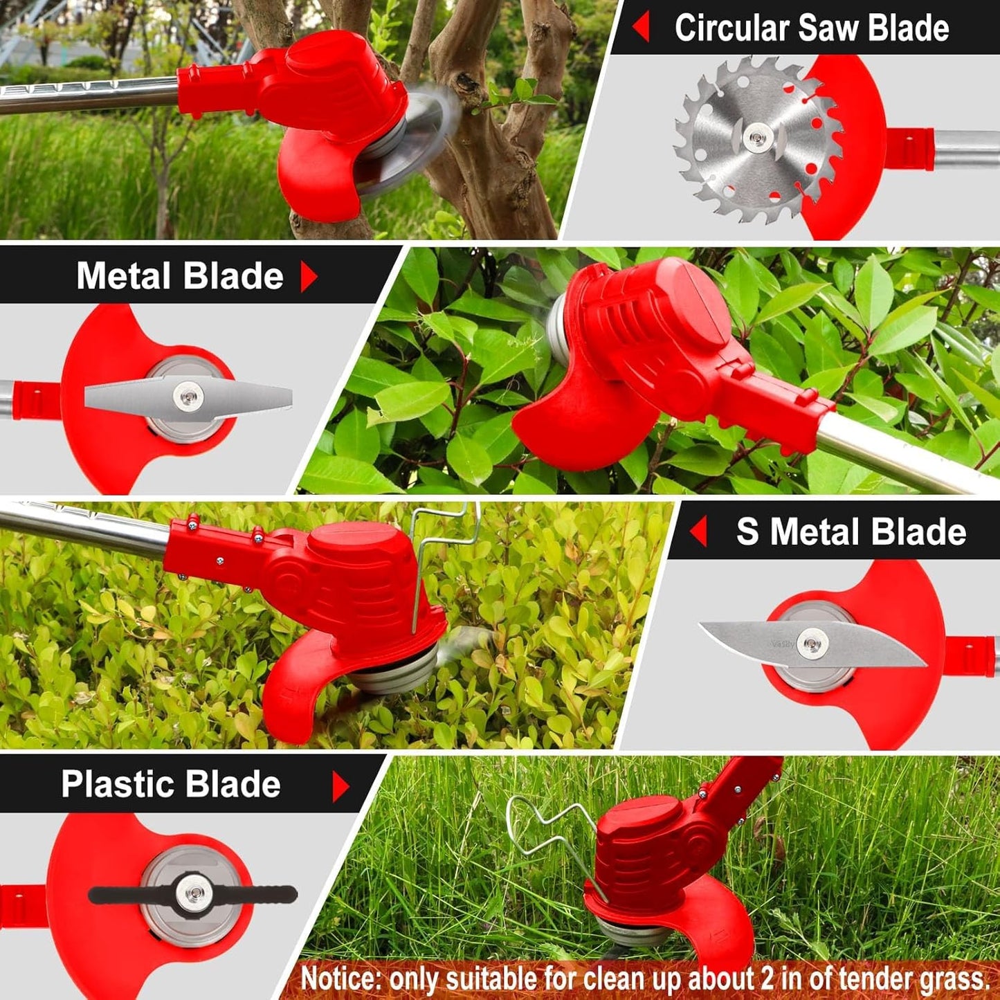 Cordless Weed Wacker, Electric Grass Trimmer 21V 4.0Ah Battery Powered Weed Trimmer, 3 in 1 Stringless Lightweight Brush Cutter/Edger/Mower with 4 Types Blade & Wheels for Garden and Yard Lawn