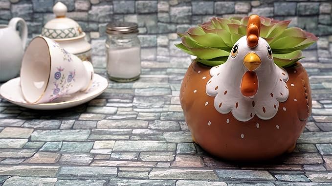 Chicken Planter - Rooster Utensil Holder Party Accessories - Flower Succulent Pot - Indoor Outdoor Garden Backyard Patio Chicken Theme Ceramic