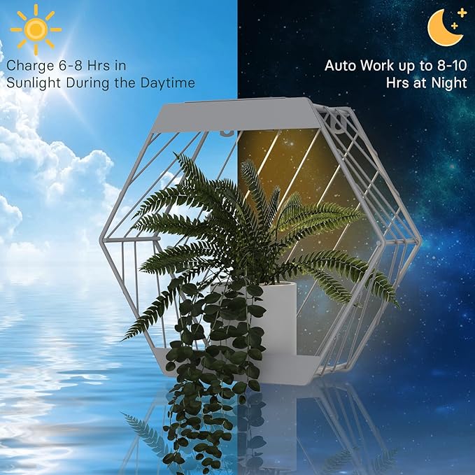 Grand patio Outdoor Leiden LED Solar Hexagon Wall Sconce Planter, with Dusk to Dawn Sensor Decor Wall Lighting for Garage Doorway Patio Yard, Cement Grey(S-Linear)