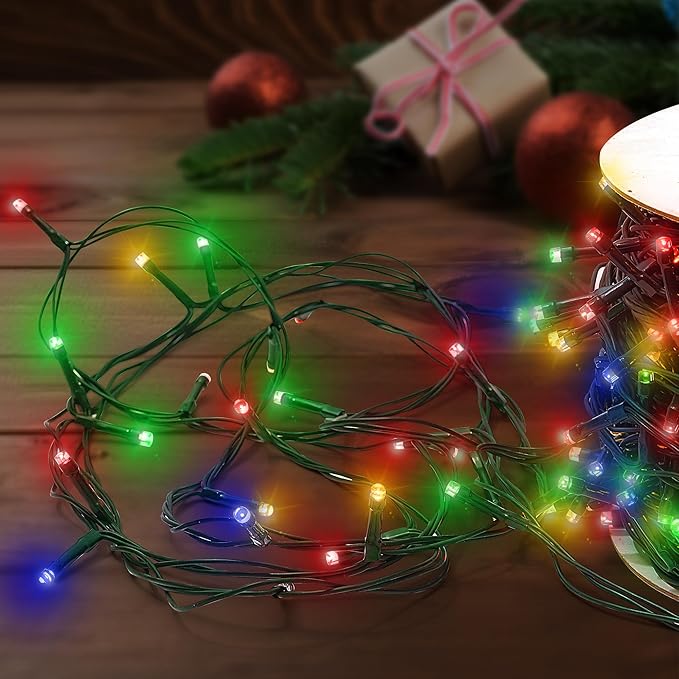 Christmas Light 100 LEDs 41ft Green Cable Wire Fairy String Twinkle Lights Plug in 12 Modes for Xmas Tree, Party, Indoor,Outdoor, Garden, Wedding, Home Decoration (Multi Color)