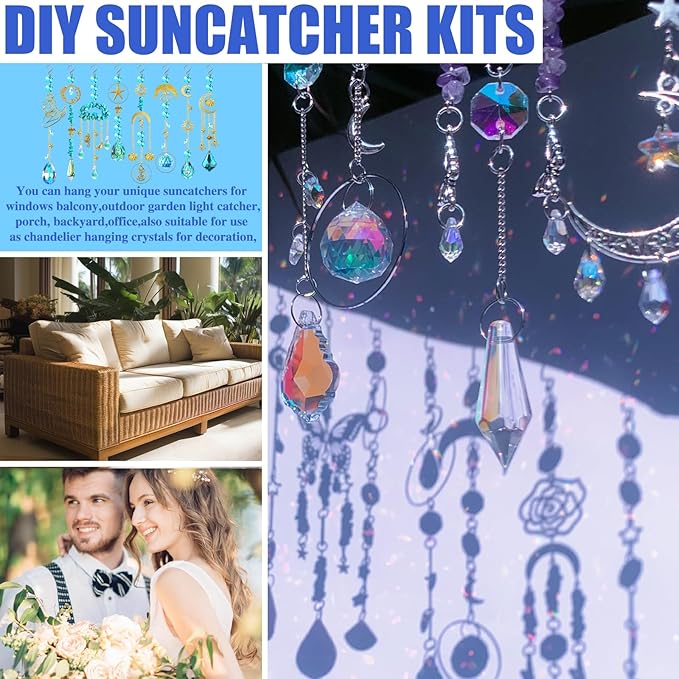 420pcs Suncatcher Making Kits for Adults Crystal Sun Catchers Crafts with Hooks Chains Pendants Rainbow Maker for Window Hanging Prism Indoor Outdoor Garden Xmas Wedding Party Decor (Mermaid)