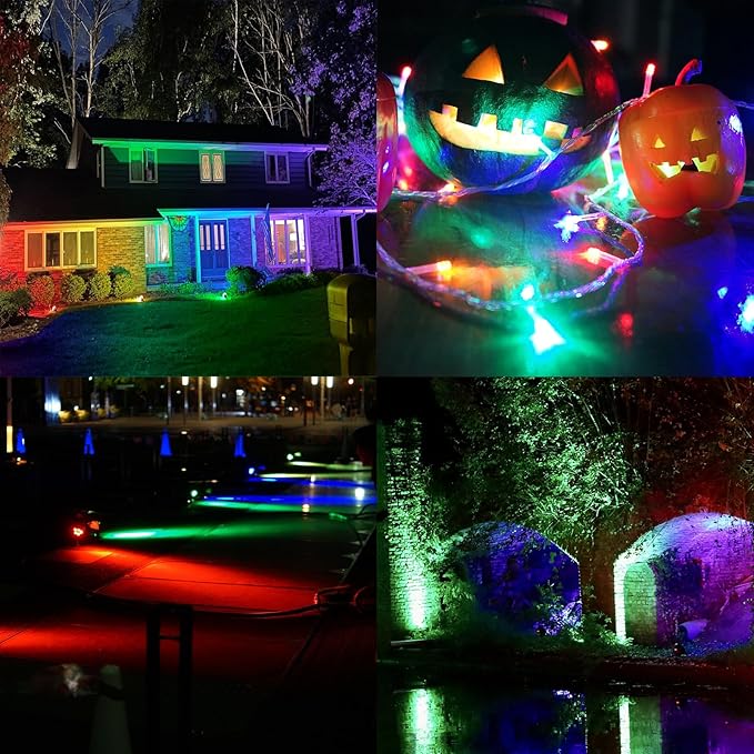 Color Changing Solar Lights Outdoor,RGB Landscape Spot Lights 3-in-1 Metal Waterproof Auto On/Off Dusk to Dawn Uplights Decoration Spotlights for Halloween Christmas Outside House Trees Garden Yard