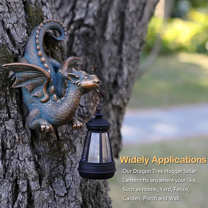 Dragon Solar Garden Statue - Gothic Outdoor Wall Hanging Decor with Solar Light, Fantasy Dragon Figurine for Patio, Yard, or Tree - Unique Whimsical Gift for Adults, Men & Women