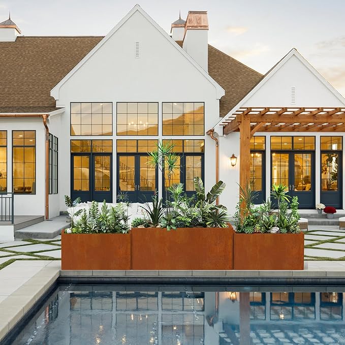 Co rten Steel Planter 36X15X15 inch Large Rectangular Planter Box Rustic Style Flower Box for Porch, Patio, Garden, Commercial Décor, Rusty