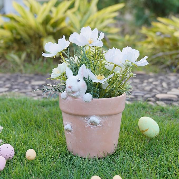Easter - Spring Flower Pot - Bunny Decor - Easter Decoration - Decorative Garden Pots for Cactus Succulents Planter with Drainage Hole for Home Farmhouse Decor 5.75 x 5 x 7.25 inch Newman House Studio
