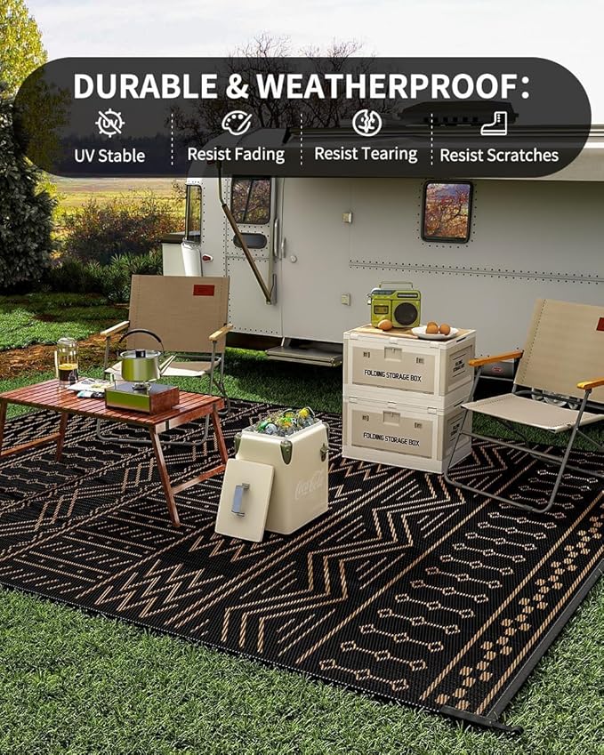 COCOER Outdoor Rug Carpet Waterproof 9x12 ft Patio Rug Mat Indoor Outdoor Area Rug for RV Camping Picnic Reversible Lightweight Plastic Straw Outside Rug for Patio Decor Decoration Boho Rug