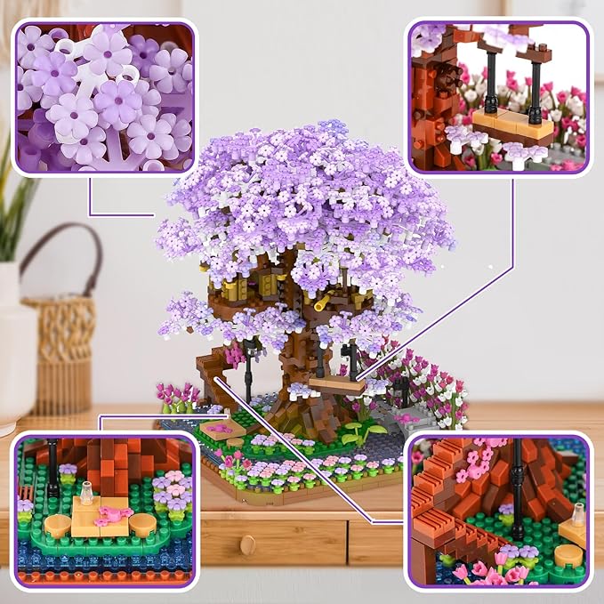 Cherry Blossom Bonsai Tree Mini Micro Building Set, Japanese Sakura Tree House Model Sets for Adults, Flowers House Mini Bricks Building Kit, Creative Gift Toys for Kids 12-14 (2200PCS)