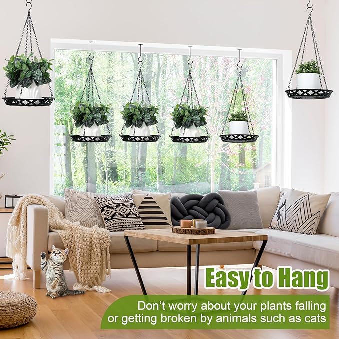 Enhon 3 Pack Plant Hanger, 12 Inch Metal Hanging Planter for Indoor Outdoor Plants, Classy Glossy Black Decorative Hanging Plant Shelf for Window Wall Ceiling Home Decor