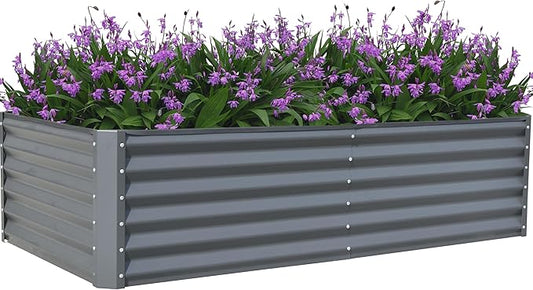 Domi Galvanized Raised Garden Bed, Outdoor Planter Garden Boxes Large Metal Planter Box for Gardening Vegetables Fruits Flowers, Dark Grey (8x4x1.5ft)