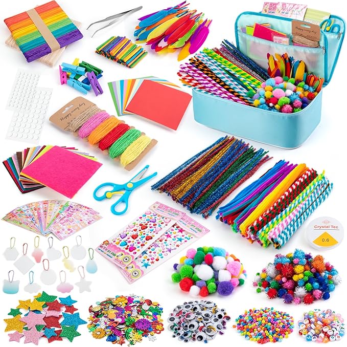 Sundaymot Arts and Crafts Supplies for Kids, 2000+Pcs DIY Craft Kits, Ages 6-10, Educational Preschool and Homeschooling Arts Programs, Children Craft Kits, Christmas Gifts for Boys and Girls.