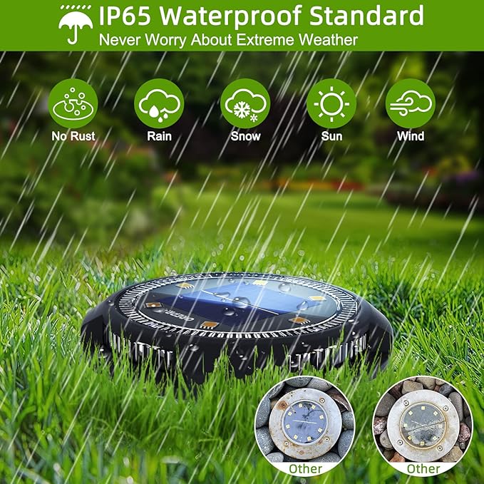 GREPRO Solar Ground Light, 12 Packs 10 LED Solar Outdoor Lights Waterproof for Outdoor Garden Light Solar IP65 Waterproof Warm White Garden Lights Solar for Lawn/Driveway/Walkway/Patio, Black