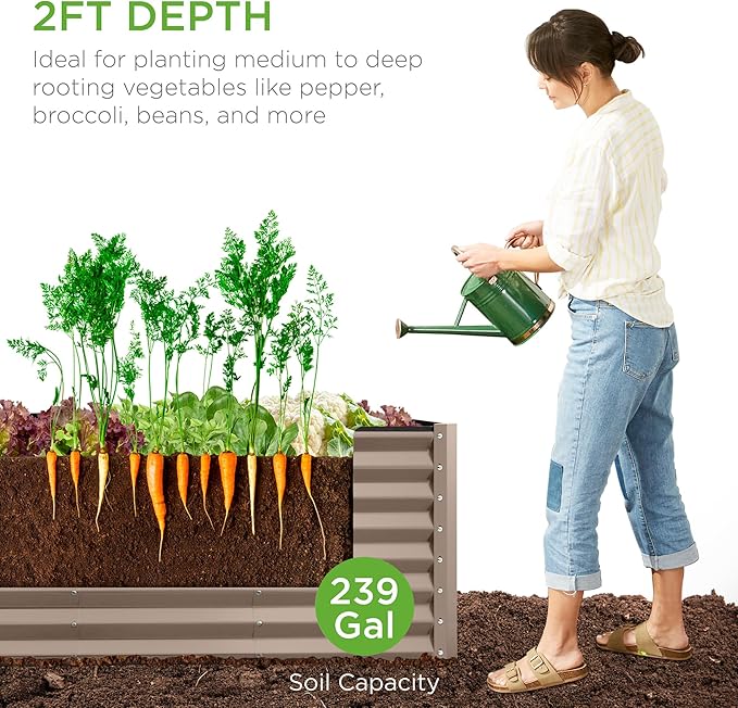 Best Choice Products 8x2x2ft Outdoor Metal Raised Garden Bed, Rectangular Deep Root Planter Box for Vegetables, Flowers, Herbs, and Succulents w/ 239 Gallon Capacity - Taupe