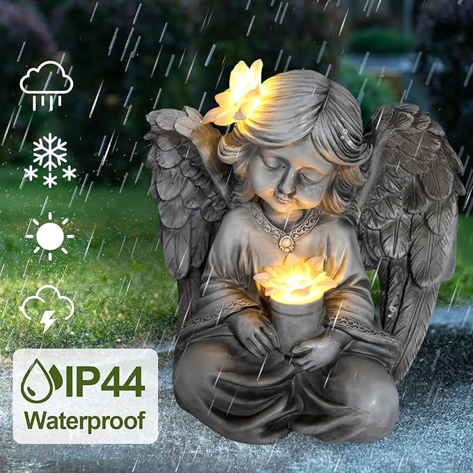 Angel Garden Statues for Outside, Solar Angels for Cemetery Grave, Outdoor Angel Statues for Garden Yard Patio Decor, Garden Sculptures for Halloween Christmas Decorations, Gift for Mom Housewarming