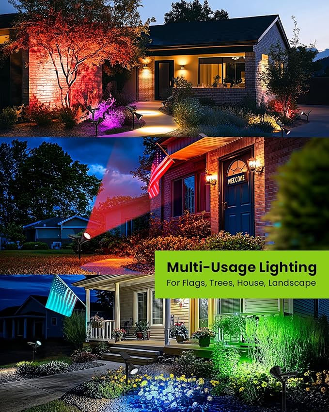 Color Changing Solar Spot Lights Outdoor Halloween Lights Multicolor, IP65 Waterproof Christmas Decorations Landscape Spotlights for Tree, House, Yard, Garden-2 Pack