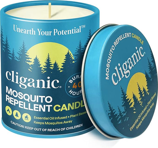 Cliganic Mosquito Repellent Candle (9oz) | Citronella, DEET Free, Essential Oil Infused for Outdoor, Camping | Burns 40 Hours
