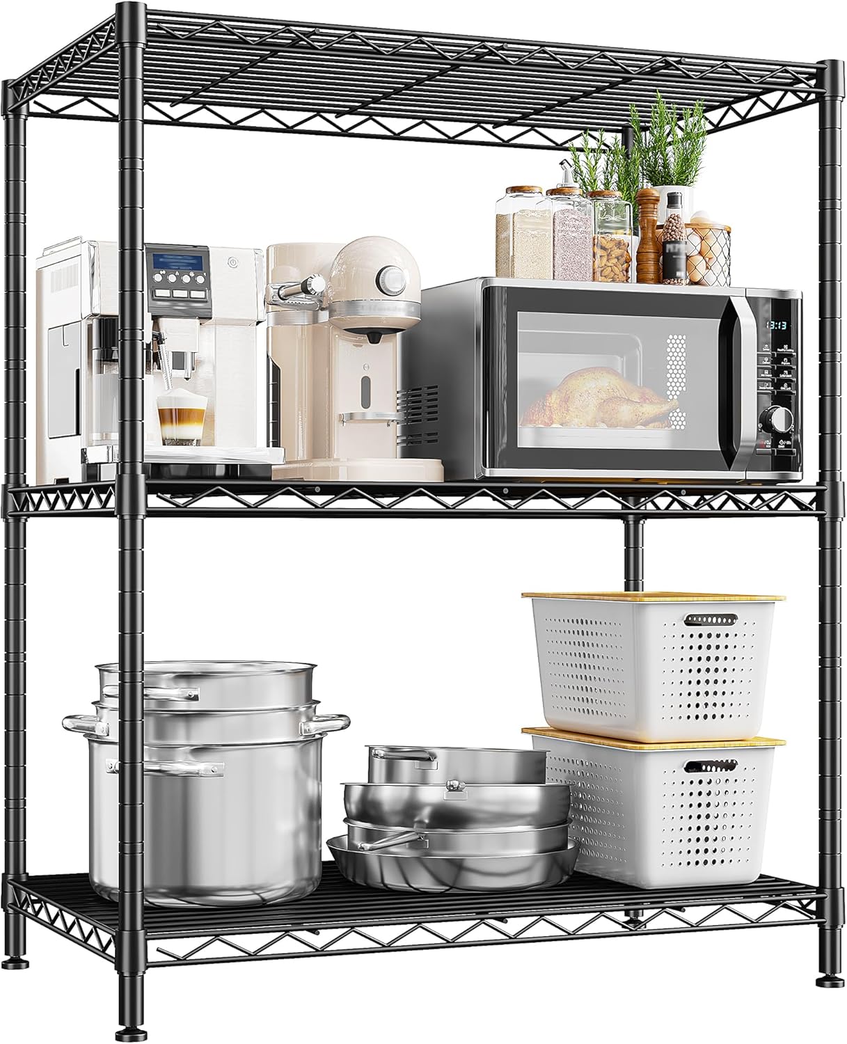 Storage Shelves Adjustable Wire Shelving Metal Wire Rack Shelving Unit Storage Shelf for Kitchen Laundry Room Pantry Closet Bathroom 24" W x 30" H x 14" D Black