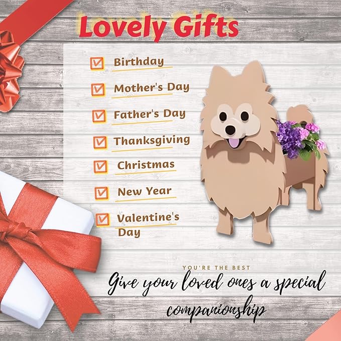 Brown Pomeranian Dog Planter Plant Pots,Cute Garden Dog Flower Planter,Dog Planters Birthday Gifts for Women,Office,Indoor/Outdoor Decor（9.45 * 6.65 * 12.13in）