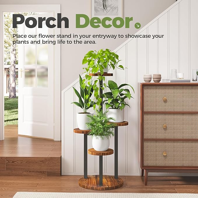 Bamworld 4 Tier Plant Stand Indoor Small Plant Shelf Outdoor Metal Tall Flower Holder Table Support Rack Garden Accessories for Plant Lovers(Brown)