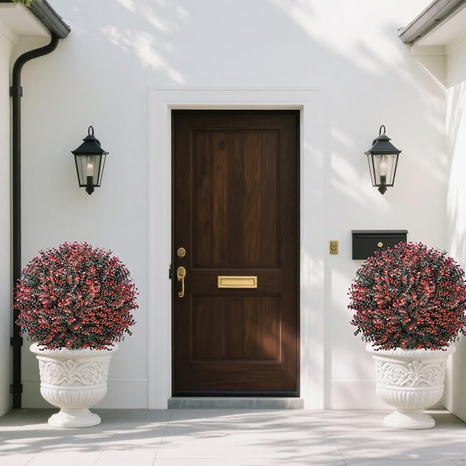 Fall Artificial Boxwood Topiary Ball Tree Bushes with Ground Spike, Set of 2 Outdoor Faux Shrub Topiary Ball, 24" UV Resistant Fake Boxwood Plants for Potted Planter,Indoor,Autumn