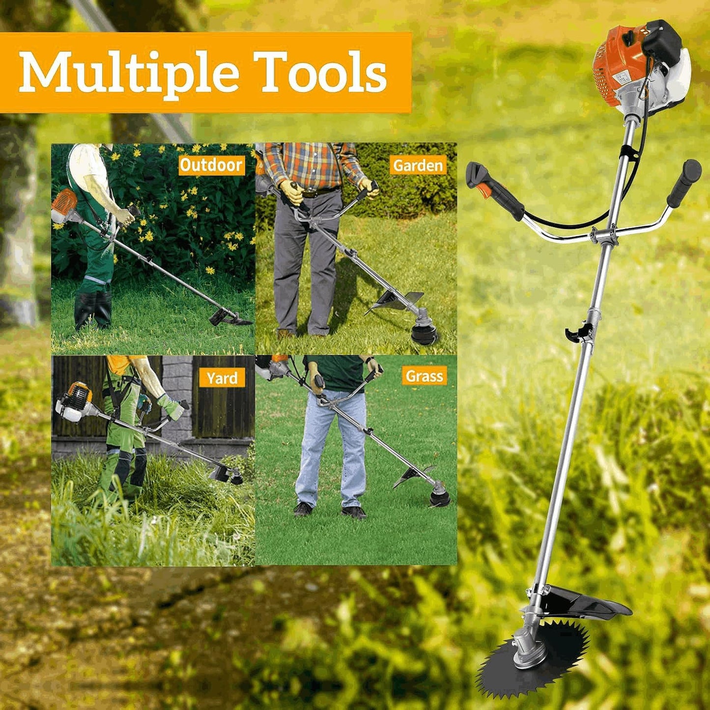 4-in-1 58CC Weed Wacker, Weed Eater Gas Powered Cordless, String Trimmers 2-Cycle Gas Brush Cutter Weed Wacker Straight Shaft Gas Grass Trimmer for Lawn and Garden Care Trimming (Orange)