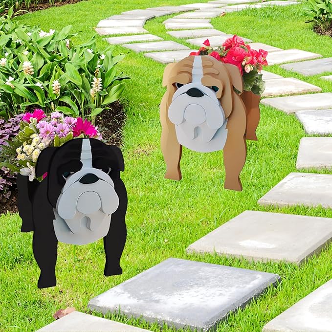 English Bulldog Dog Planter Plant Pots,Cute Garden Dog Flower Planter,Dog Planters Birthday Gifts for Women,Office,Indoor/Outdoor Decor（9.45 * 7.48 * 10.63in）