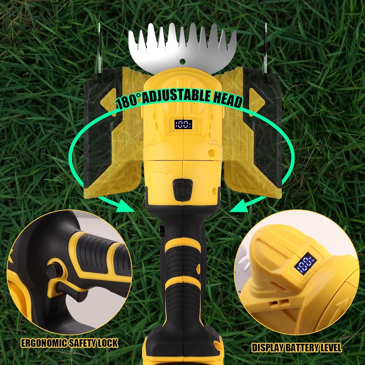 Cordless Hedge Trimmer, Grass Trimmer, 2 in 1 Handheld Electric Bush Trimmer Compatible with Dewalt 20v Battery (No Battery), Grass Trimmer, Bush Trimmer & Grass Shears