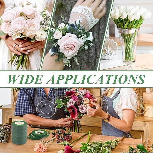 Phinus 9 Rolls Floral Tape, 1/2 Inch x 30 Yard Flower Tape, Green Floral Tape for Floral Crafts Supply, Bouquet Stem Wrapping, Wedding Bouquet (Green)