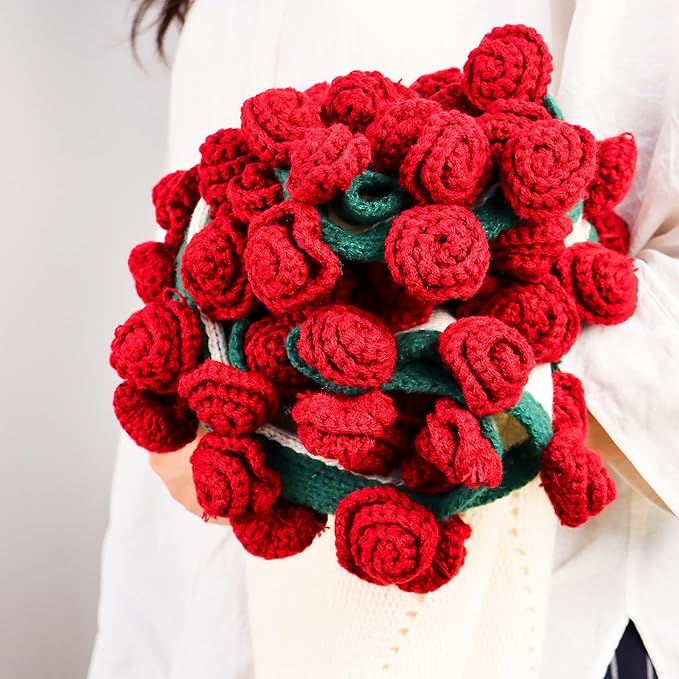 cagulax Rose Crochet Flowers Bouquet Blanket-Birthday Gifts for Mom Sister-Gifts for Couples-Anniversary Wedding Birthday-Romantic Rose Flower Bouquet-Knitted Throw Blankets Home Decor 43 Inches