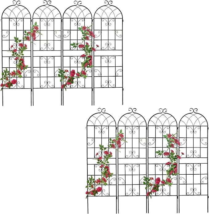 8 Pack Metal Garden Trellis 71" H Garden Fence Rustproof Trellis for Climbing Plants Support Roses Flower Outdoor Lawn Black