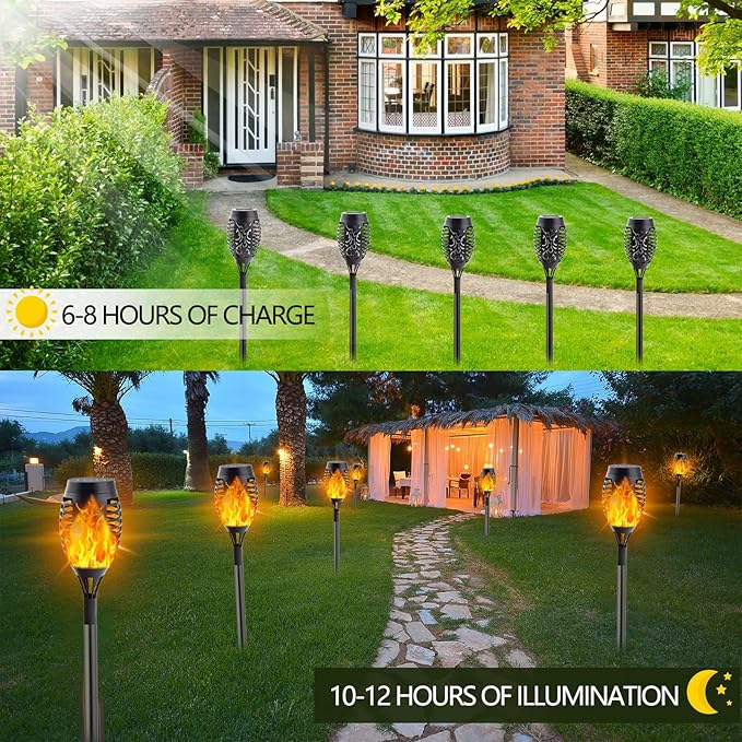 Albelt 12 Pack Solar Lights Outdoor, Solar Torch Lights with Flickering Flame for Garden Decor, Super Bright Waterproof Solar Garden Lights, Flame Torch for Outside Landscape Yard Party Decorations