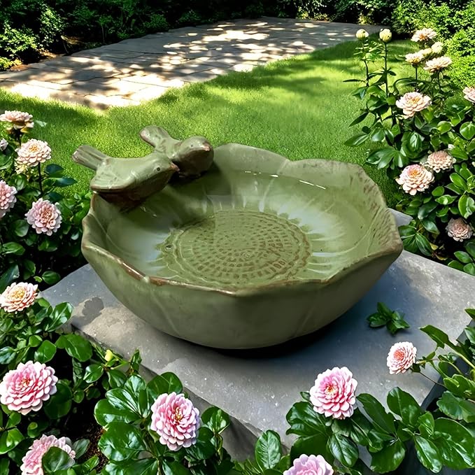 6.5" Ceramic Birdbath Bowl Wild Bird Feeder Food Holder Container Feeding Tray for Outside Bee Bird Water Bath Outdoor Garden Courtyard Decoration(Small)