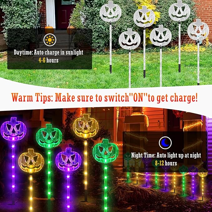 6-Pack Solar Halloween Pumpkin Garden Stake Lights for Halloween Decorations,Solar Halloween Yard Stake Outdoor Waterproof Halloween Lighted Pumpkin Lights for Garden Patio Yard Pathway Grave(6 Pack)