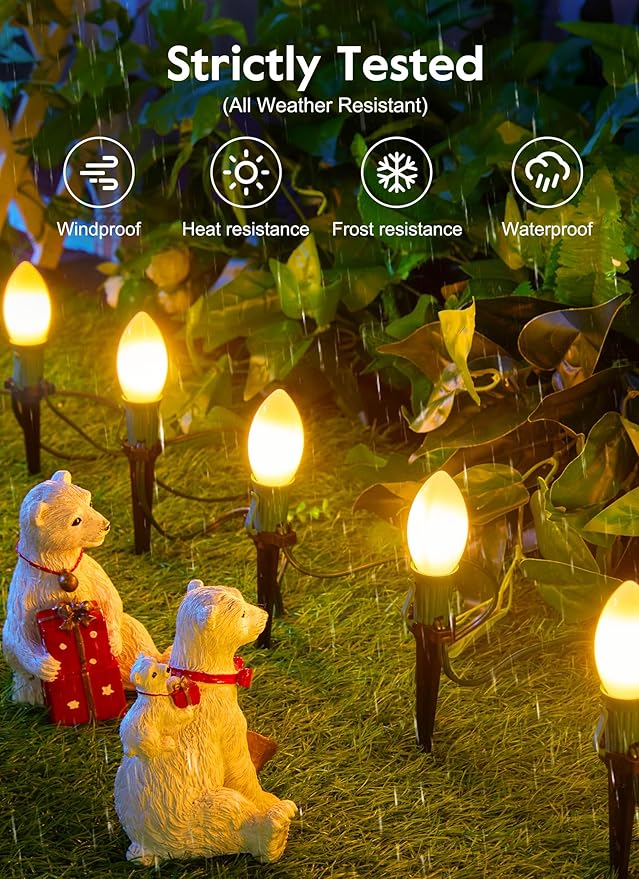 Brightown Frosted C9 LED Christmas Lights Outdoor, 32Ft Pathway Lights with 25 LED Bulbs, Warm White