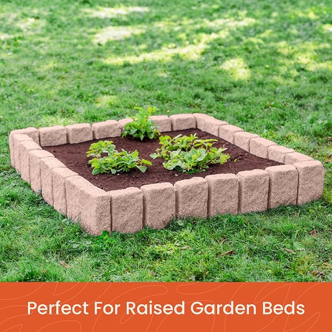 Beuta Landscape Edging | Garden Edging Border | Faux Stone Block XL for Lawn Edging, Flower Beds & Yard Edging – 1 Pack | Each Section Has 6 Blocks 48" L x 4" W x 9.5" H | 3 Spikes | Sandstone