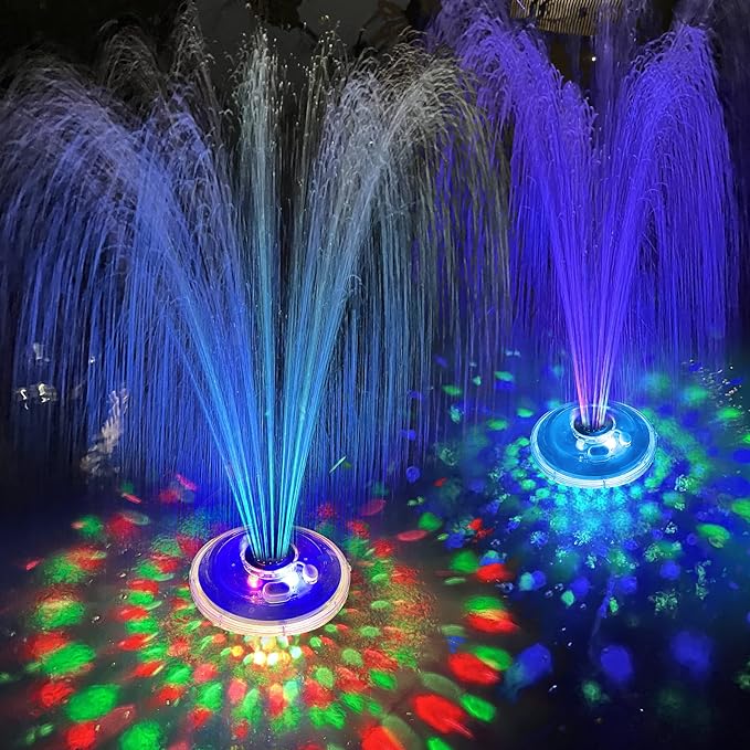 Floating Water Fountain with Underwater Lights, Rechargeable Battery Powered Pump Outdoor, 2 Modes Sprinkler Waterfall fountain for Inground Above Ground Pool, Pond-1PC