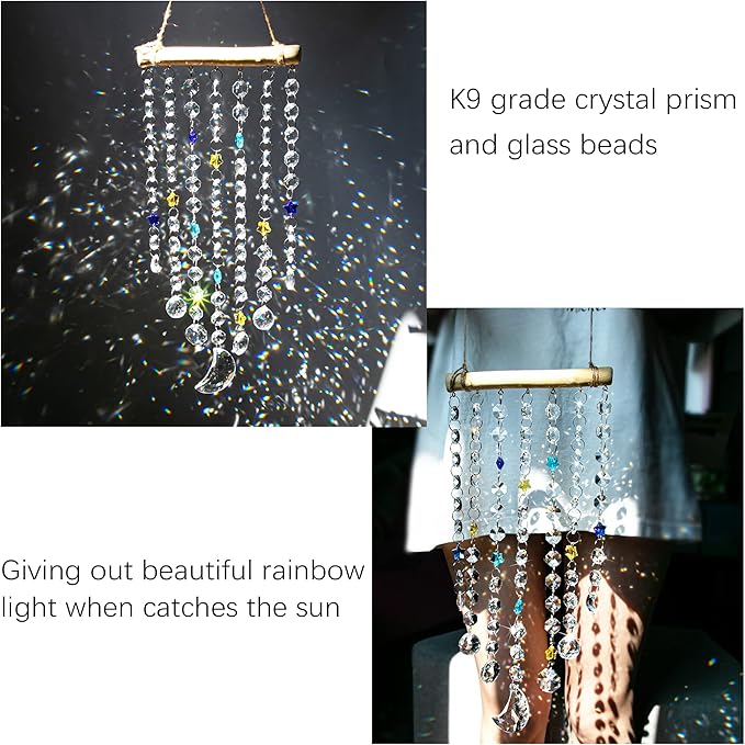 Crystal Moon Star Prism Suncatcher Rainbow Maker Pendant Window Garden Hanging Decoration Ornament Crystal Wind Chimes