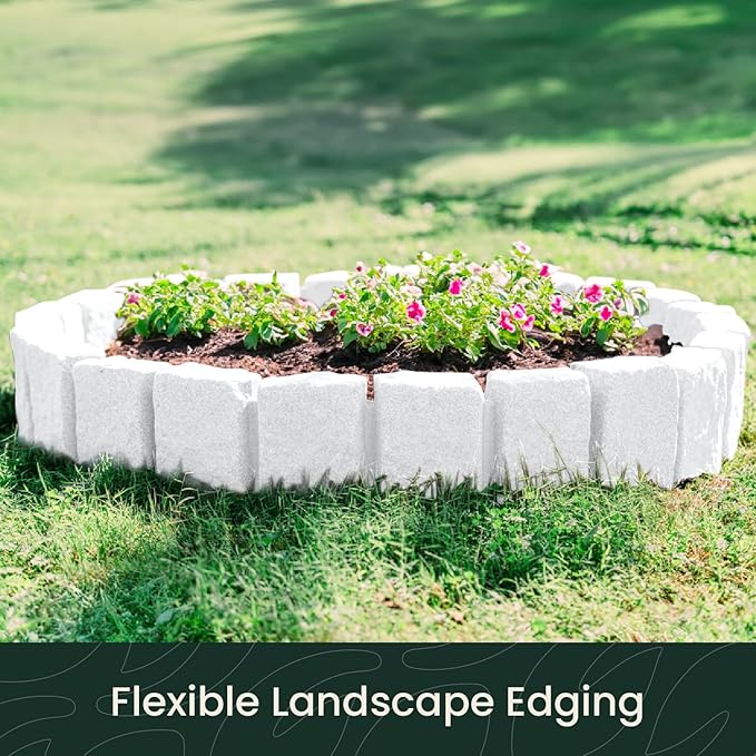 Beuta Landscape Edging | Garden Edging Border | Faux Stone Block XL for Lawn Edging, Flower Beds & Yard Edging – 40 Pack | Each Section Has 6 Blocks 48" L x 4" W x 9.5" H | 120 Spikes | Limewash