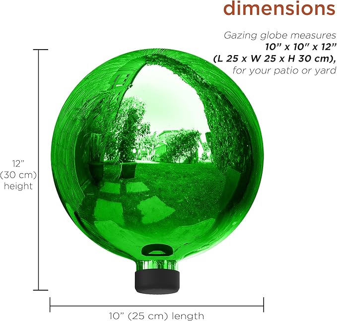 Alpine Corporation 10" Diamater Indoor/Outdoor Glass Gazing Globe Festive Yard Décor, Green