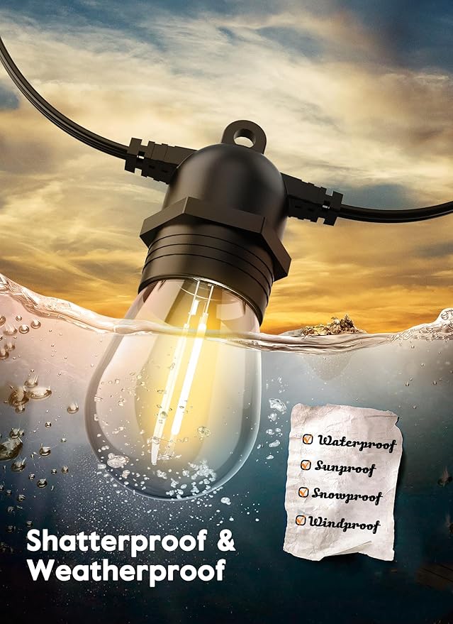 Moonflor 25 Pack LED S14 Replacement Light Bulbs, Shatterproof E26 Medium Base Edison Vintage Bulbs Equivalent to 11 W, Fits for Commercial Outdoor Patio Garden Vintage Lights, 2700K, Warm White