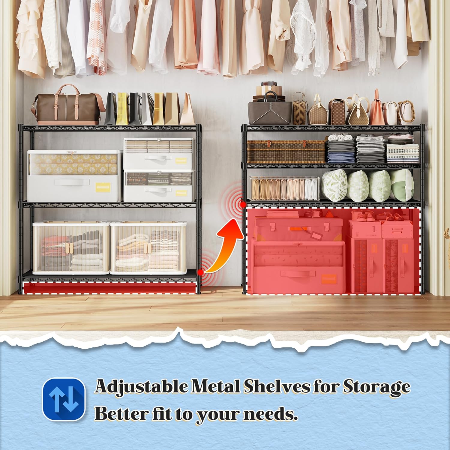 3- Shelf Metal Shelving Unit 35.6Wx14Dx36H Adjustable Storage Shelves Heavy Duty Garage Shelving Steel Wire Shelving for Laundry Bathroom Kitchen Pantry Closet Garage Black